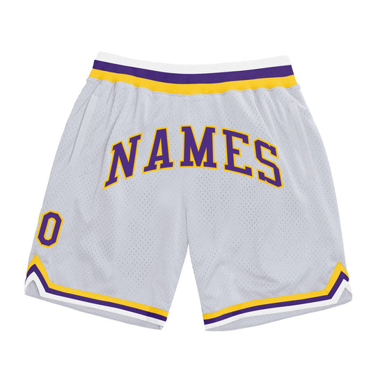 Custom White Purple-Gold Authentic Throwback Basketball Shorts - Main View