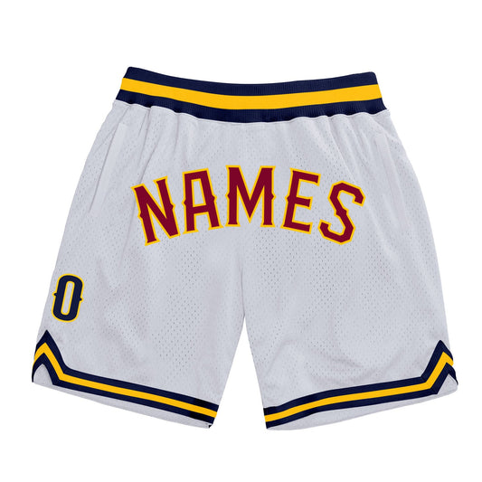 Custom White Maroon-Gold Authentic Throwback Basketball Shorts - Main View