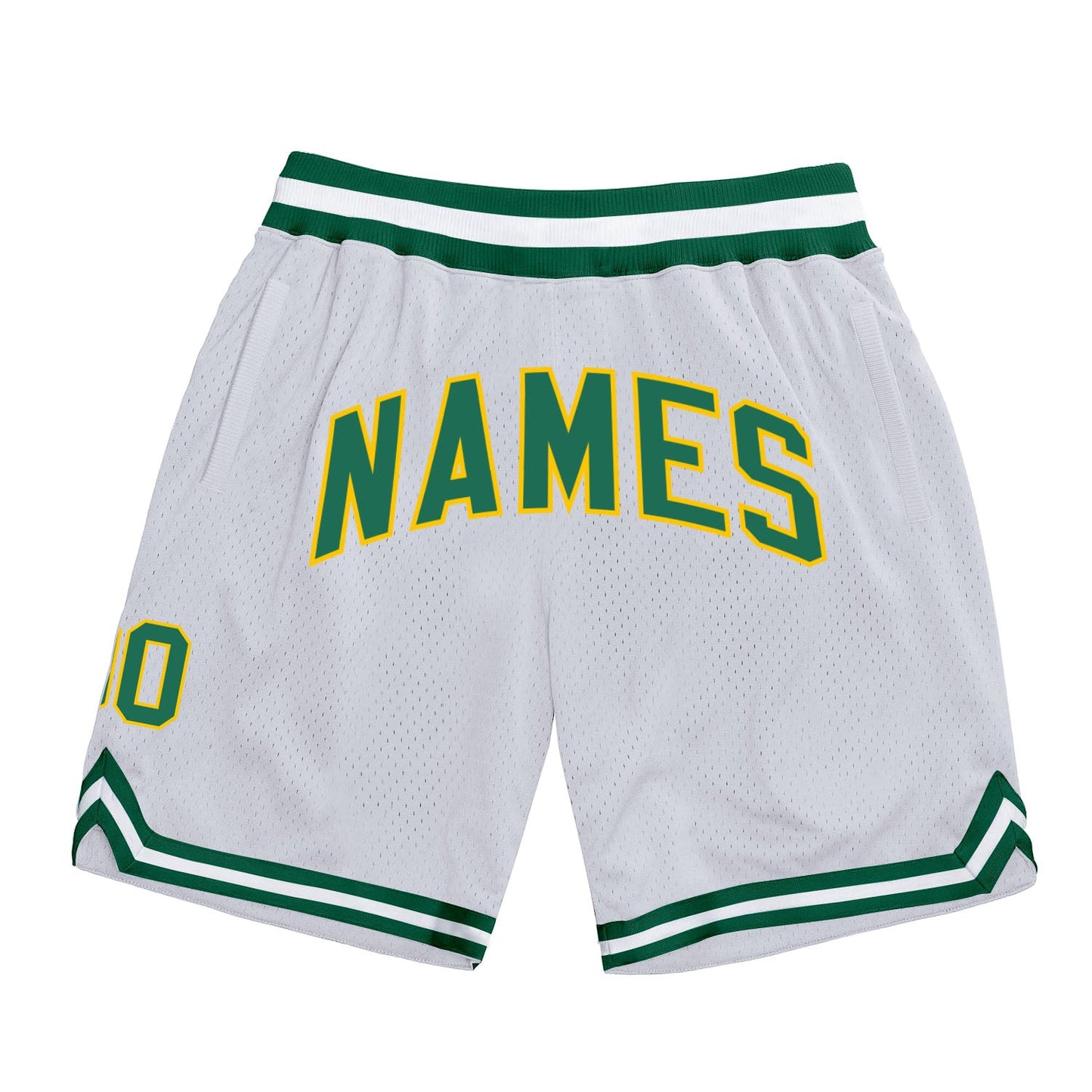 Custom White Kelly Green-Gold Authentic Throwback Basketball Shorts - Main View