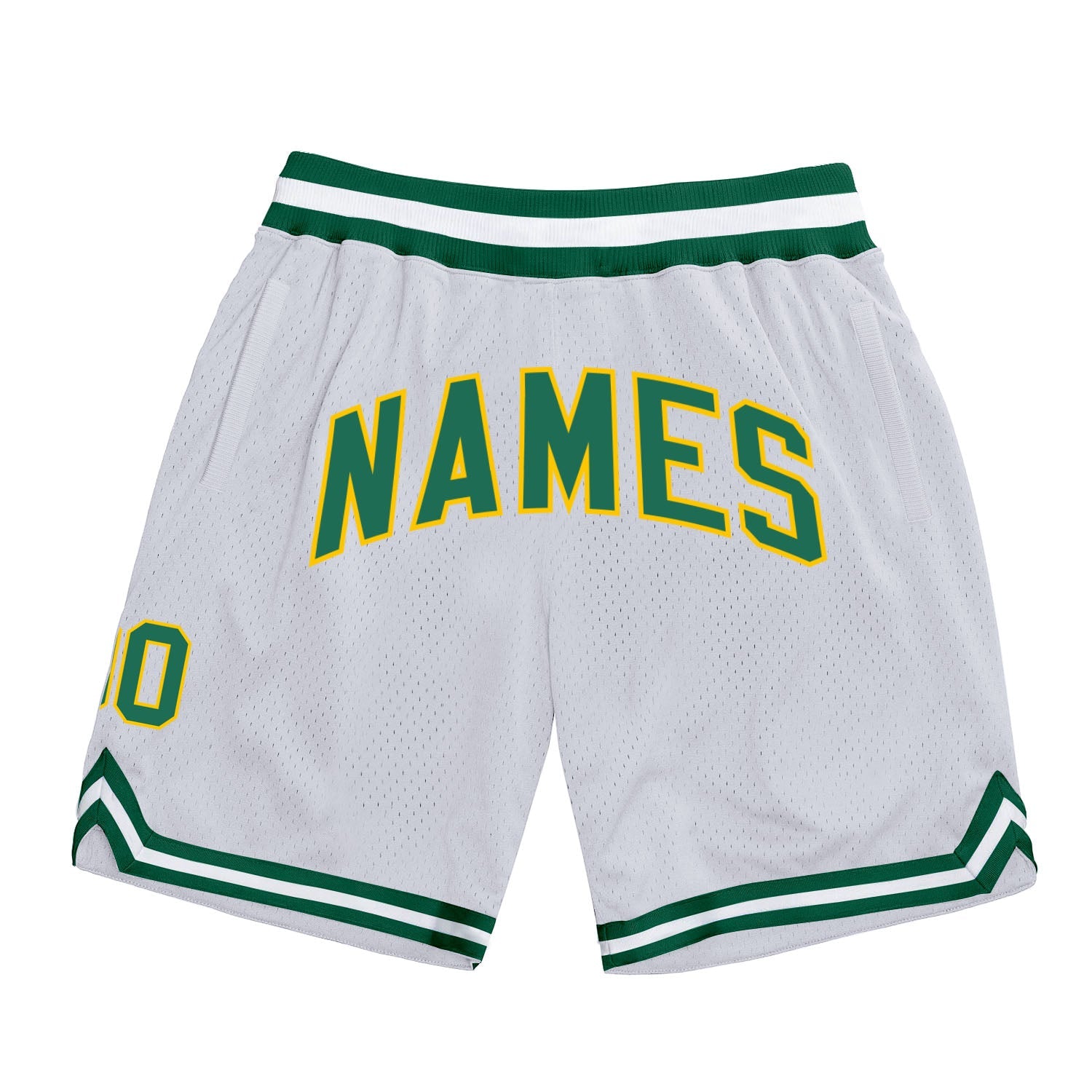 Custom White Kelly Green-Gold Authentic Throwback Basketball Shorts - Main View