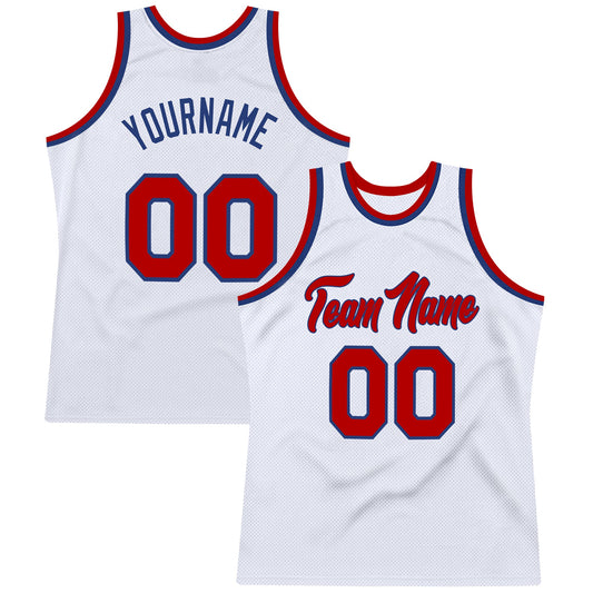 Custom White Red-Royal Authentic Throwback Basketball Jersey - Main View