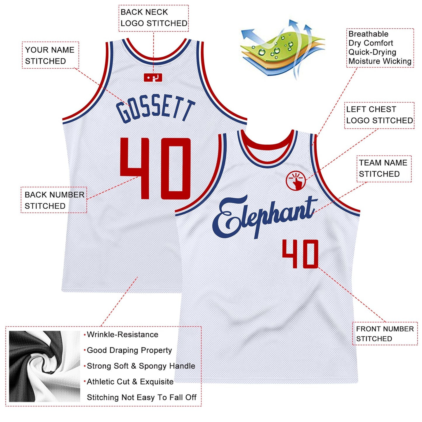 Custom White Red-Royal Authentic Throwback Basketball Jersey view 2