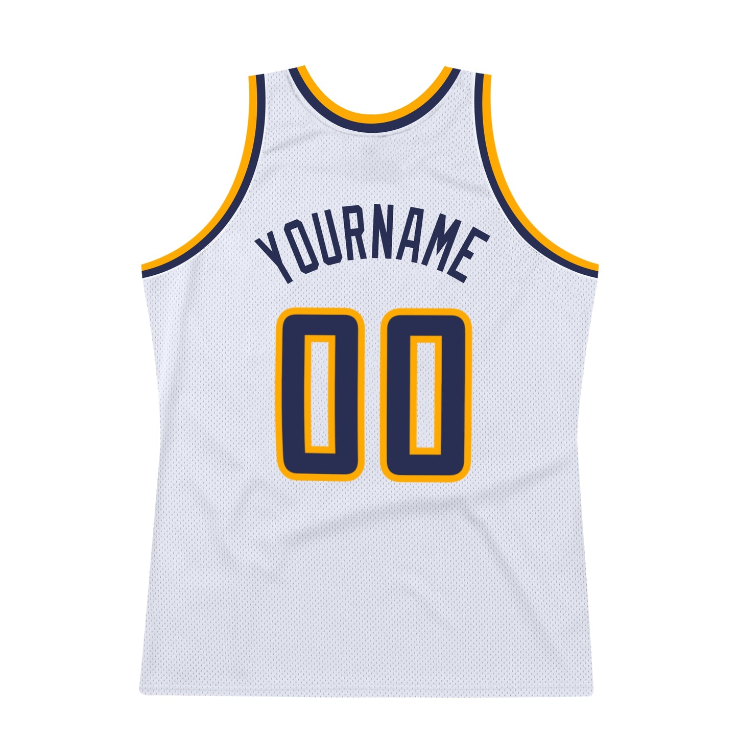 Custom White Navy-Gold Authentic Throwback Basketball Jersey view 6