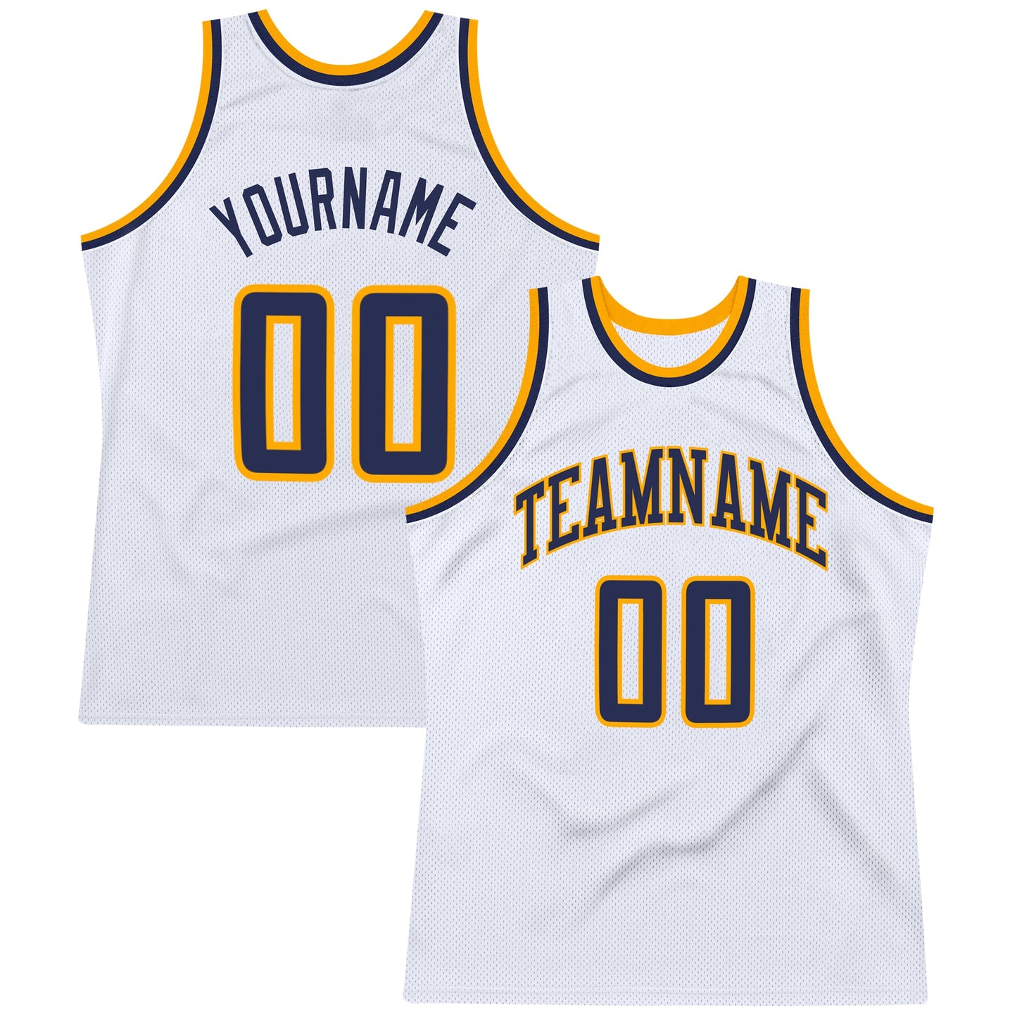 Custom White Navy-Gold Authentic Throwback Basketball Jersey - Main View