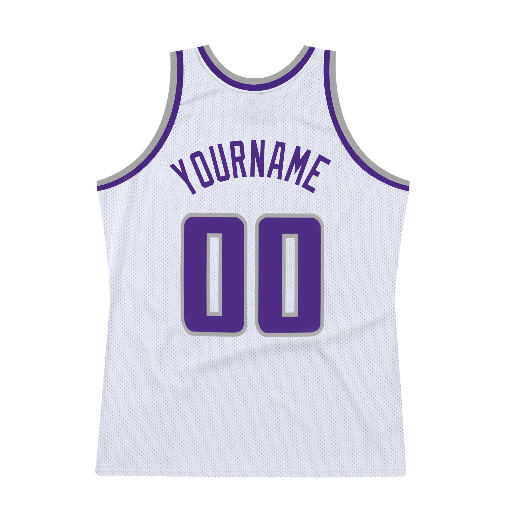 Custom White Purple-Gray Authentic Throwback Basketball Jersey view 6