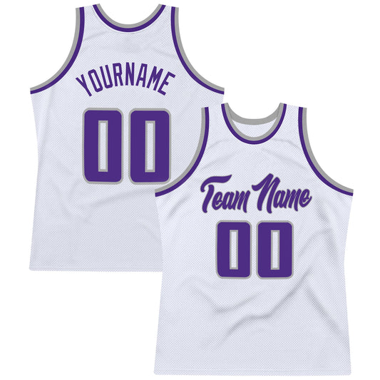 Custom White Purple-Gray Authentic Throwback Basketball Jersey - Main View