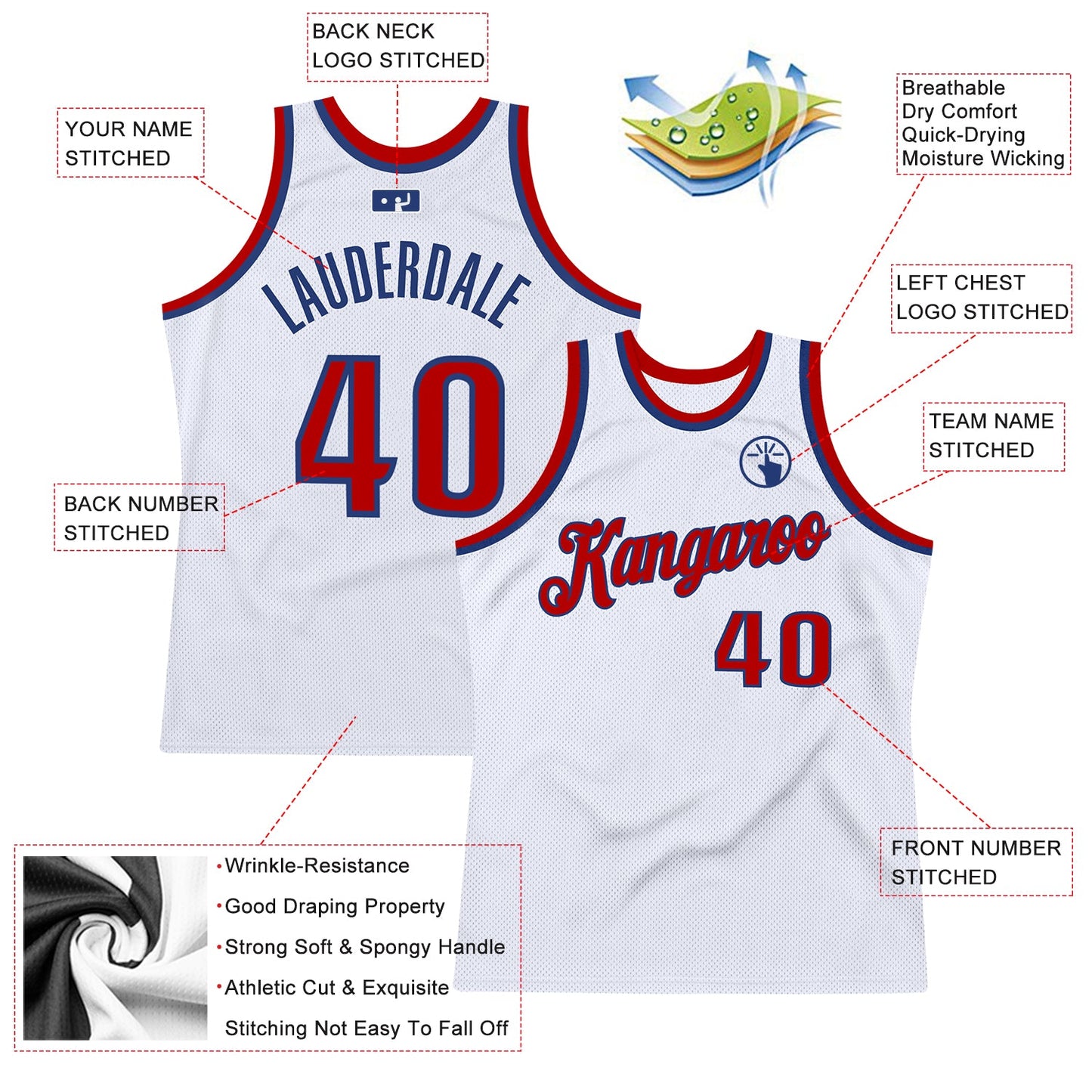 Custom White Red-Royal Authentic Throwback Basketball Jersey view 2