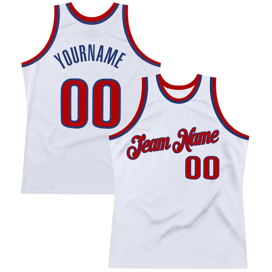 Custom White Red-Royal Authentic Throwback Basketball Jersey - Main View