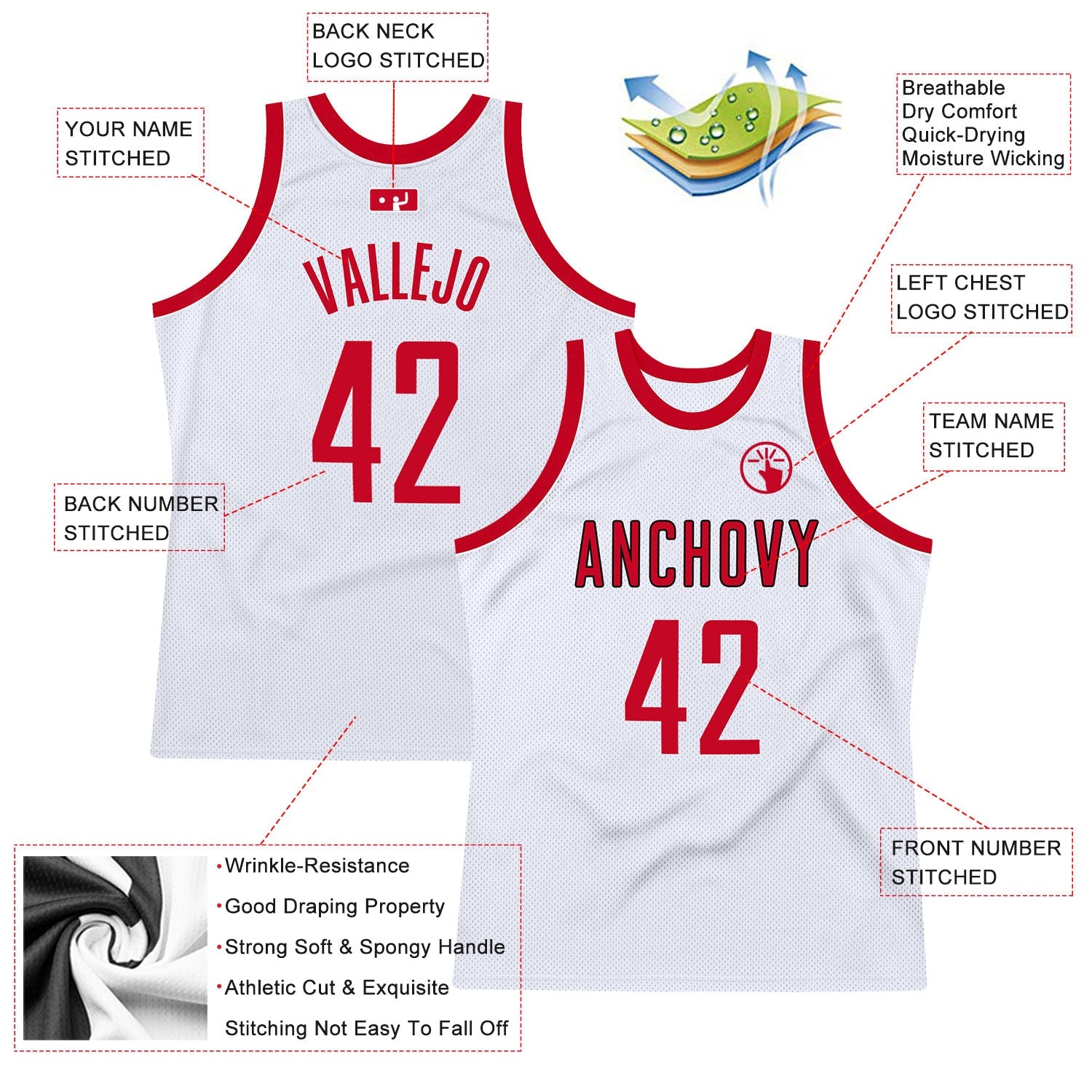 Custom White Red-Black Authentic Throwback Basketball Jersey view 2