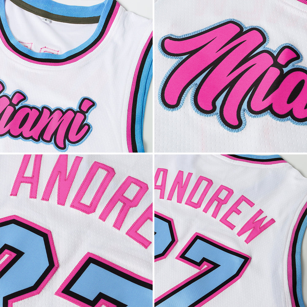 Custom White Red-Black Authentic Throwback Basketball Jersey view 5