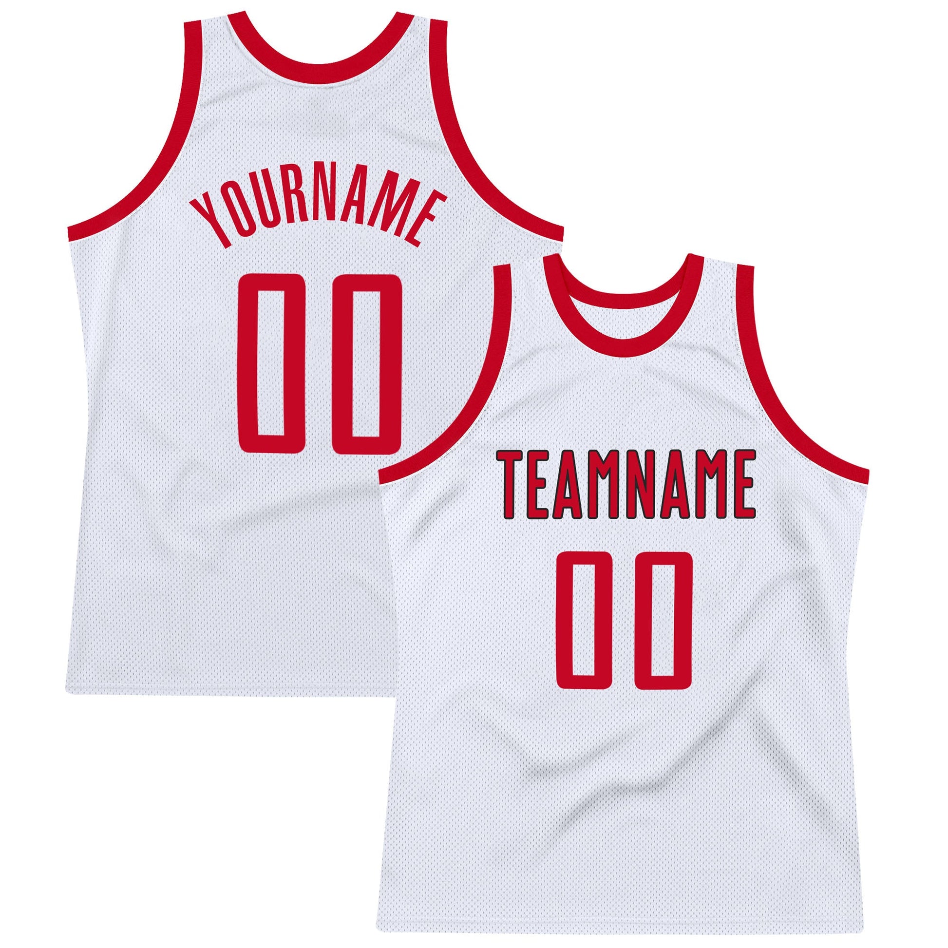 Custom White Red-Black Authentic Throwback Basketball Jersey - Main View