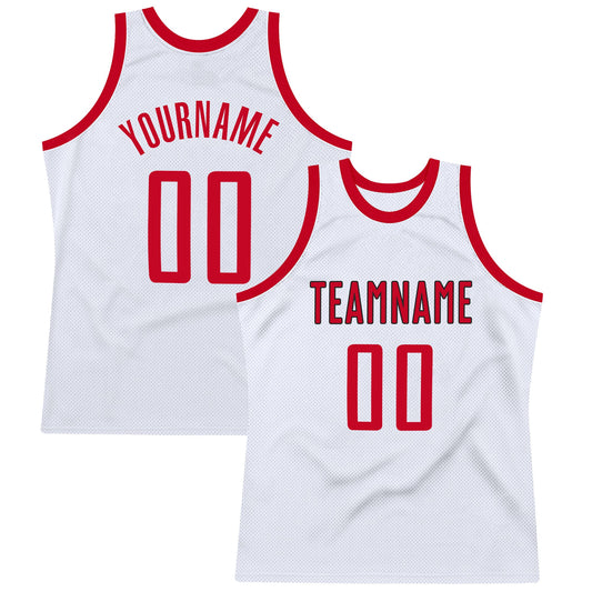 Custom White Red-Black Authentic Throwback Basketball Jersey - Main View