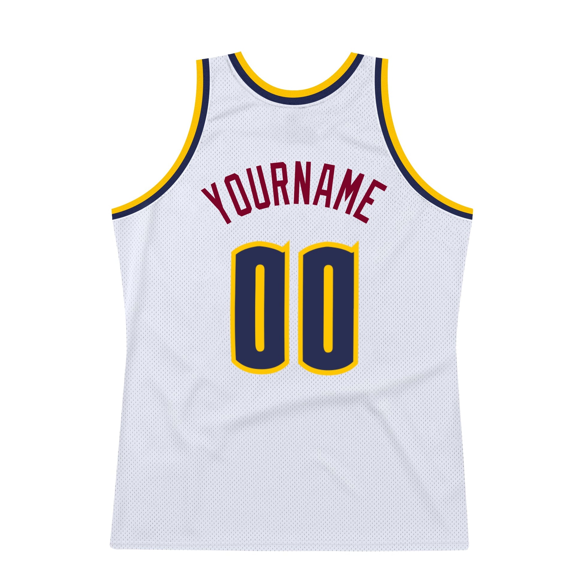 Custom White Navy-Gold Authentic Throwback Basketball Jersey view 6