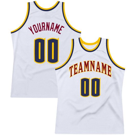 Custom White Navy-Gold Authentic Throwback Basketball Jersey - Main View