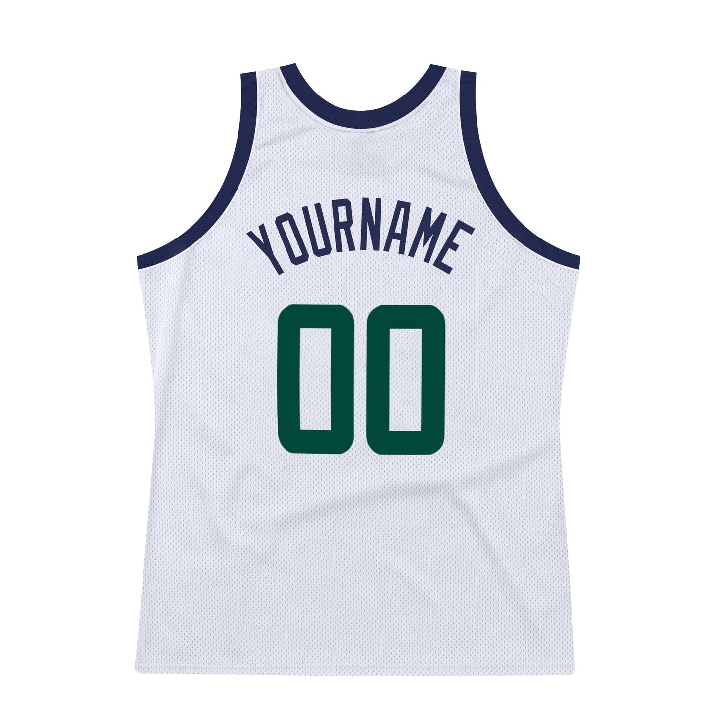 Custom White Hunter Green-Navy Authentic Throwback Basketball Jersey view 6
