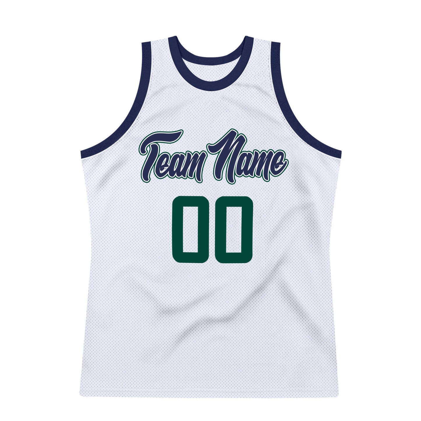 Custom White Hunter Green-Navy Authentic Throwback Basketball Jersey view 7