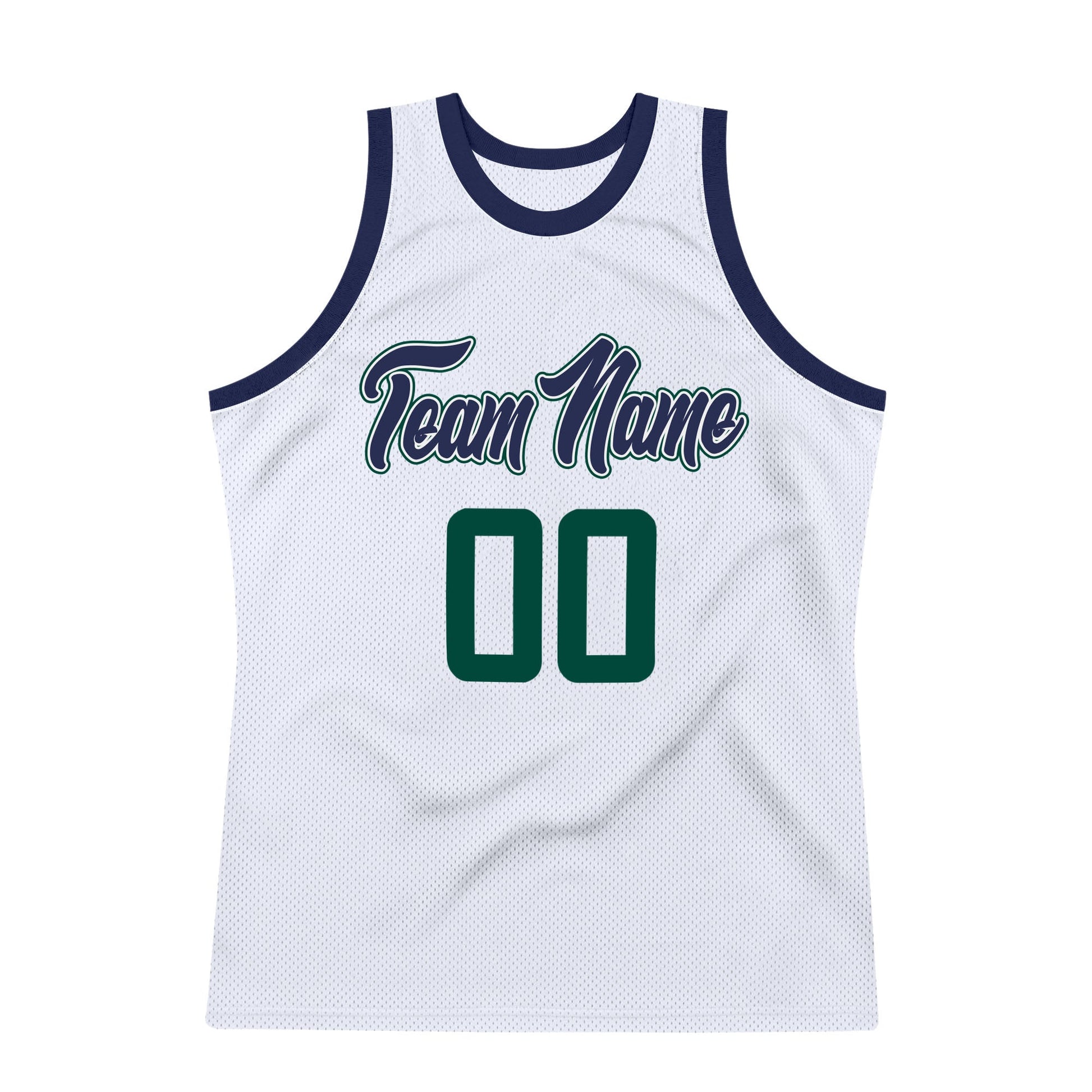 Custom White Hunter Green-Navy Authentic Throwback Basketball Jersey view 7