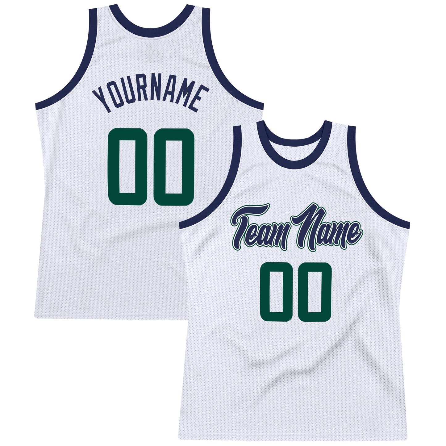Custom White Hunter Green-Navy Authentic Throwback Basketball Jersey - Main View