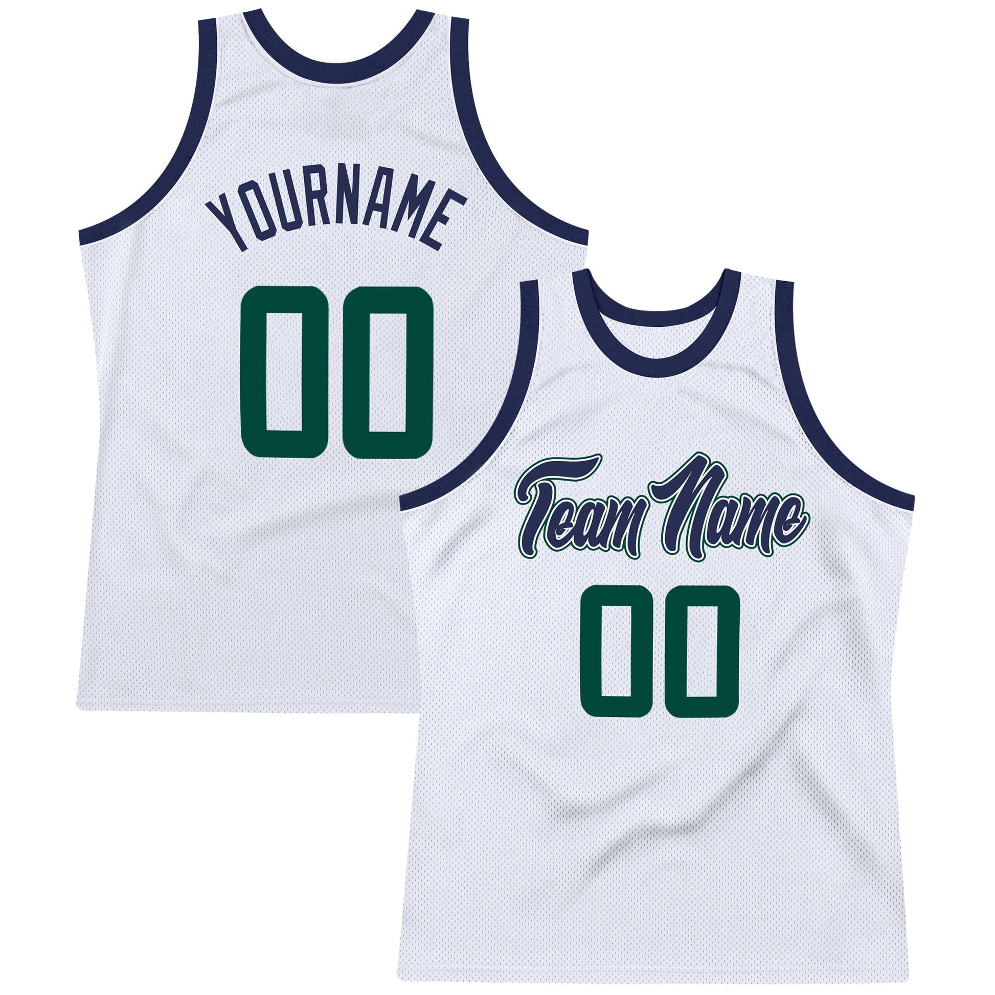Custom White Hunter Green-Navy Authentic Throwback Basketball Jersey - Main View