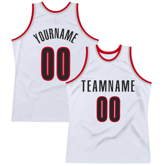 Custom White Black-Red Authentic Throwback Basketball Jersey - Main View
