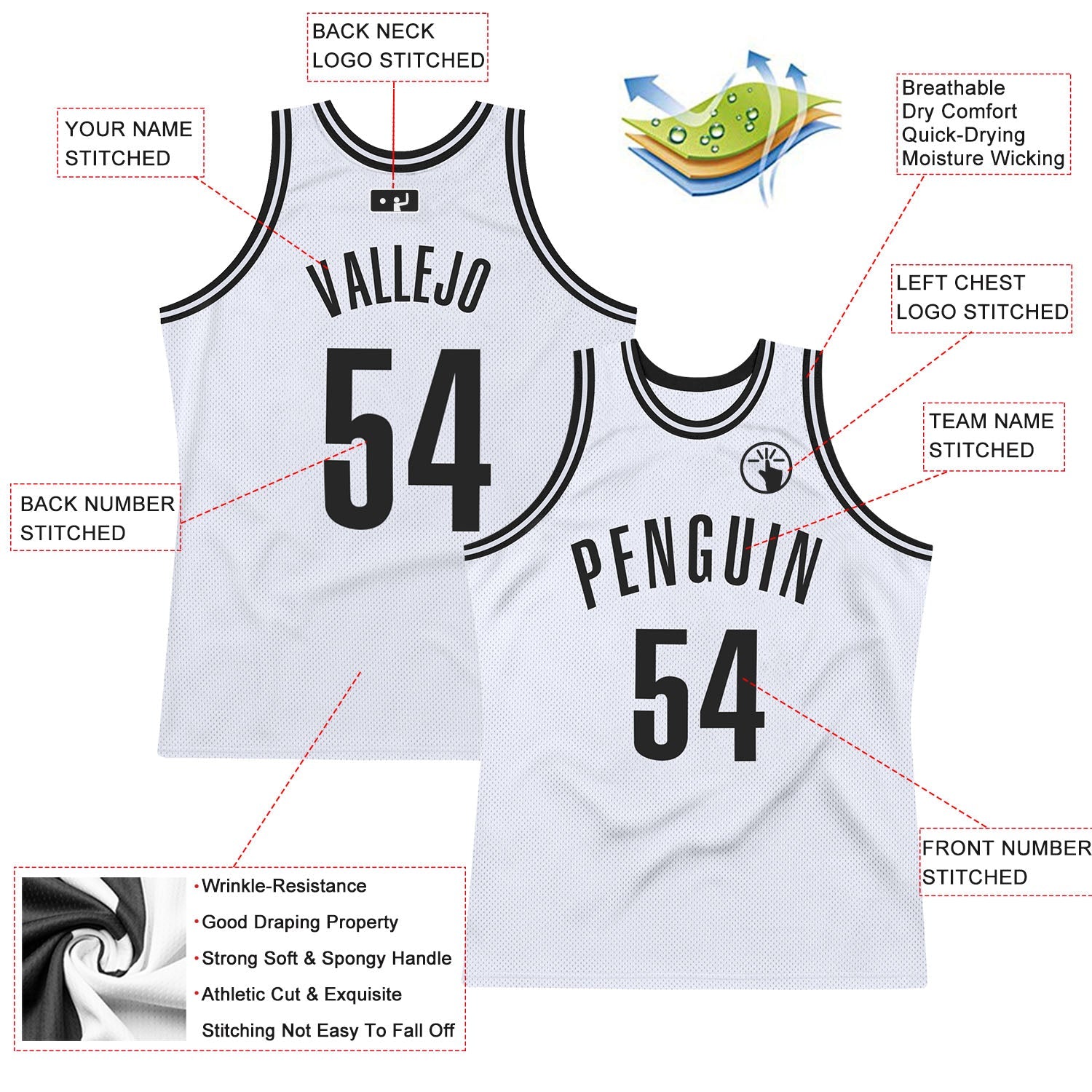 Custom White Black Authentic Throwback Basketball Jersey view 2