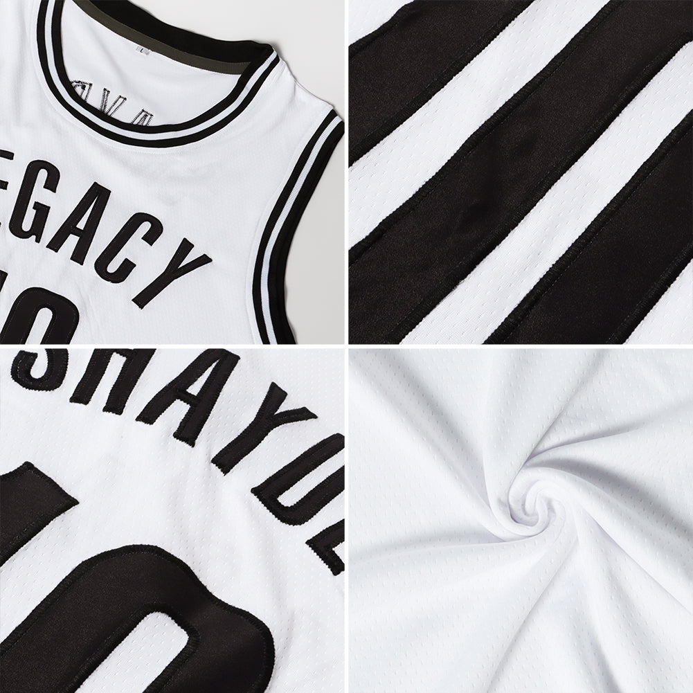Custom White Black Authentic Throwback Basketball Jersey view 5