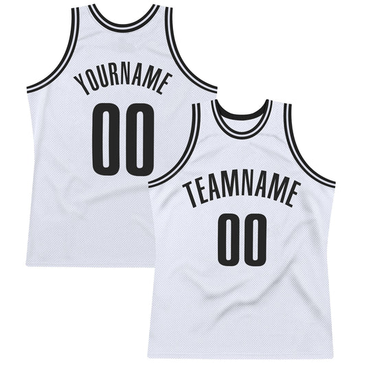 Custom White Black Authentic Throwback Basketball Jersey - Main View