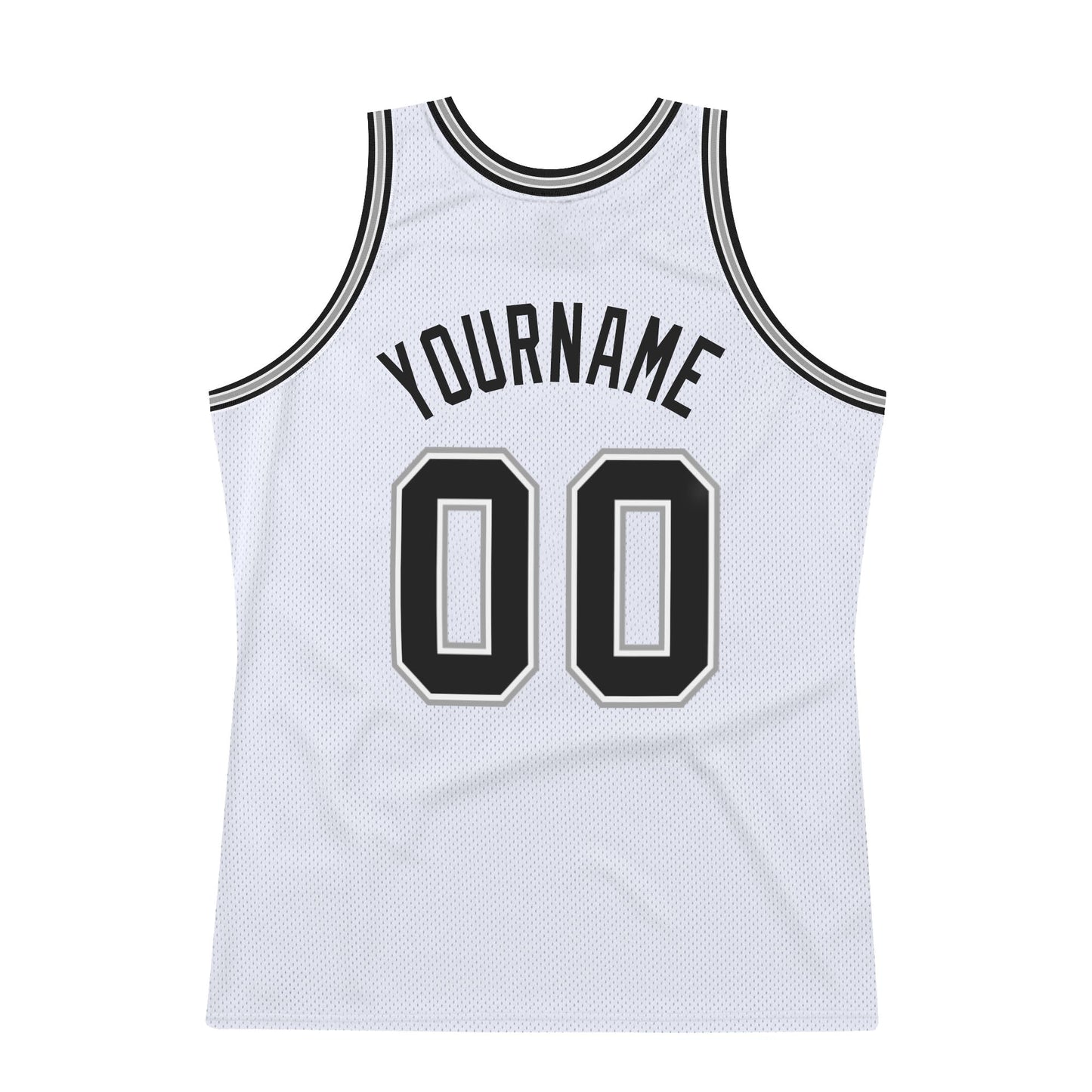 Custom White Black-Gray Authentic Throwback Basketball Jersey view 6
