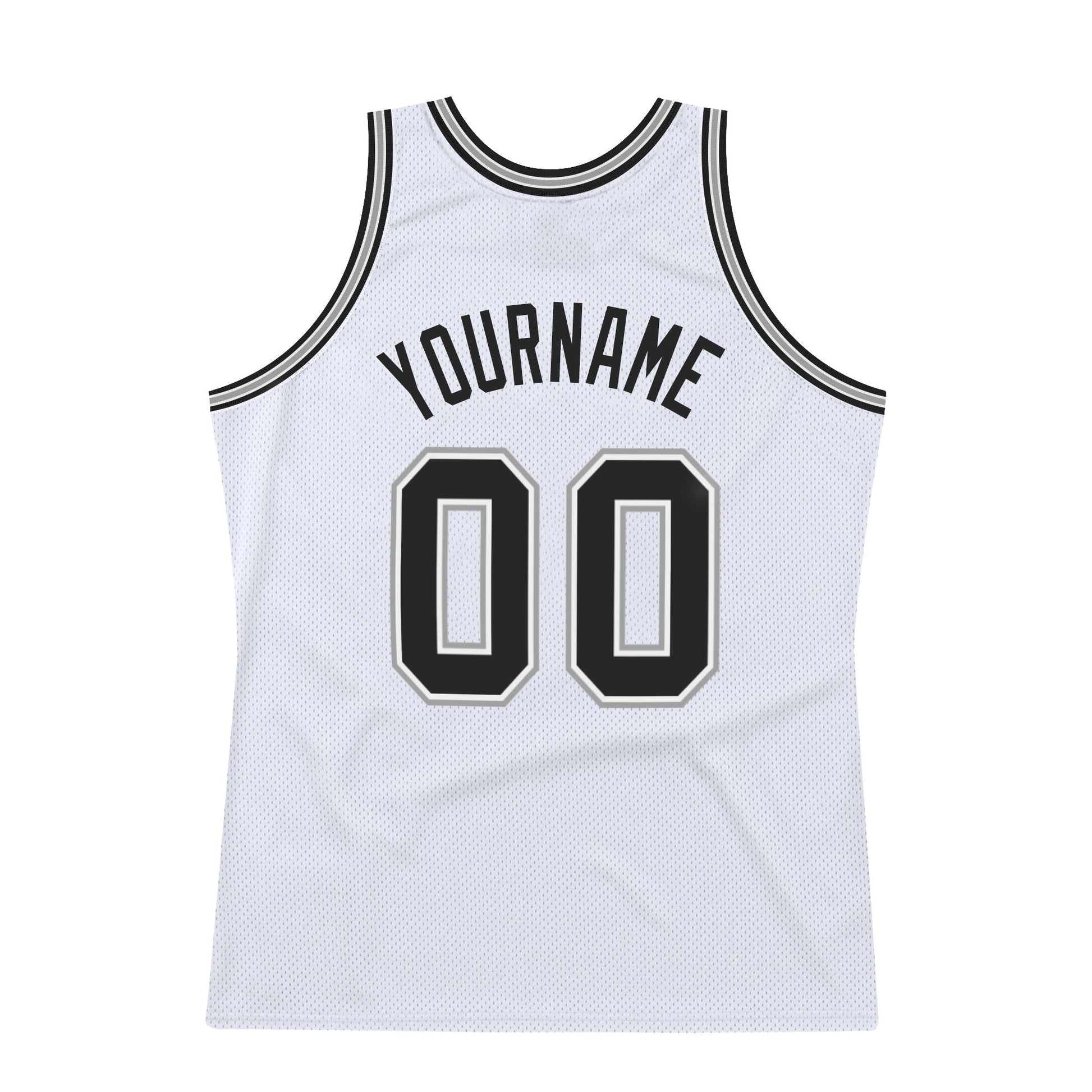 Custom White Black-Gray Authentic Throwback Basketball Jersey view 6