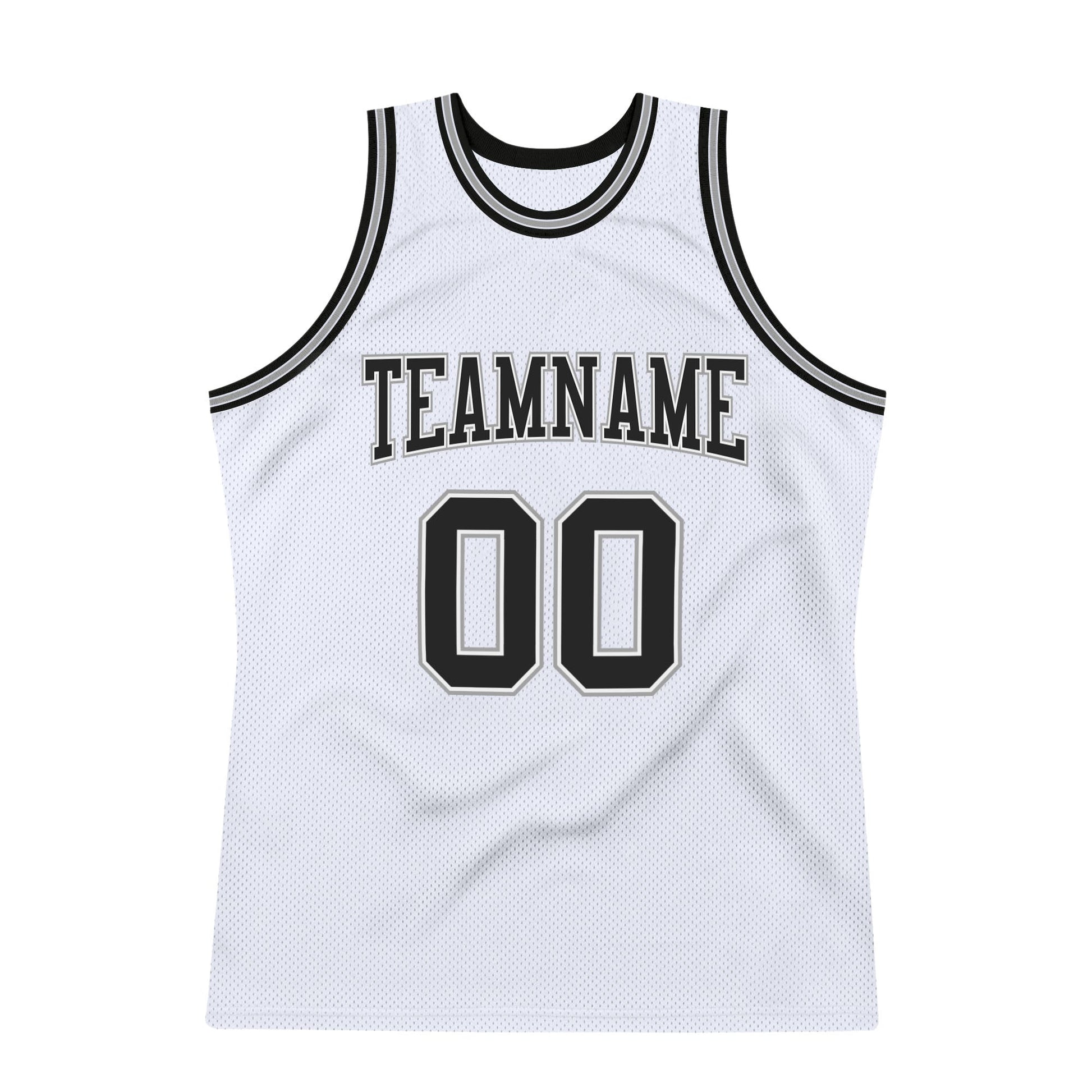 Custom White Black-Gray Authentic Throwback Basketball Jersey view 7