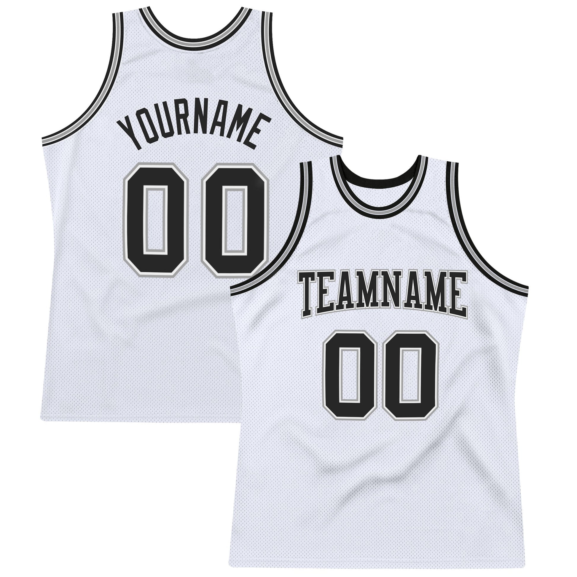 Custom White Black-Gray Authentic Throwback Basketball Jersey - Main View