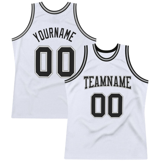 Custom White Black-Gray Authentic Throwback Basketball Jersey - Main View