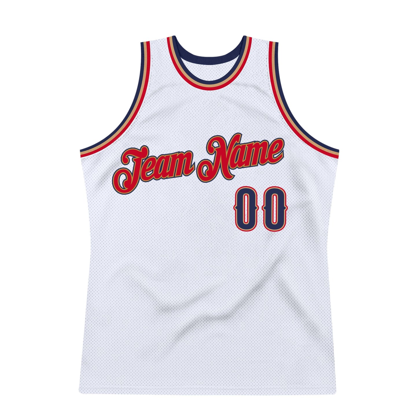 Custom White Navy-Red Authentic Throwback Basketball Jersey view 6