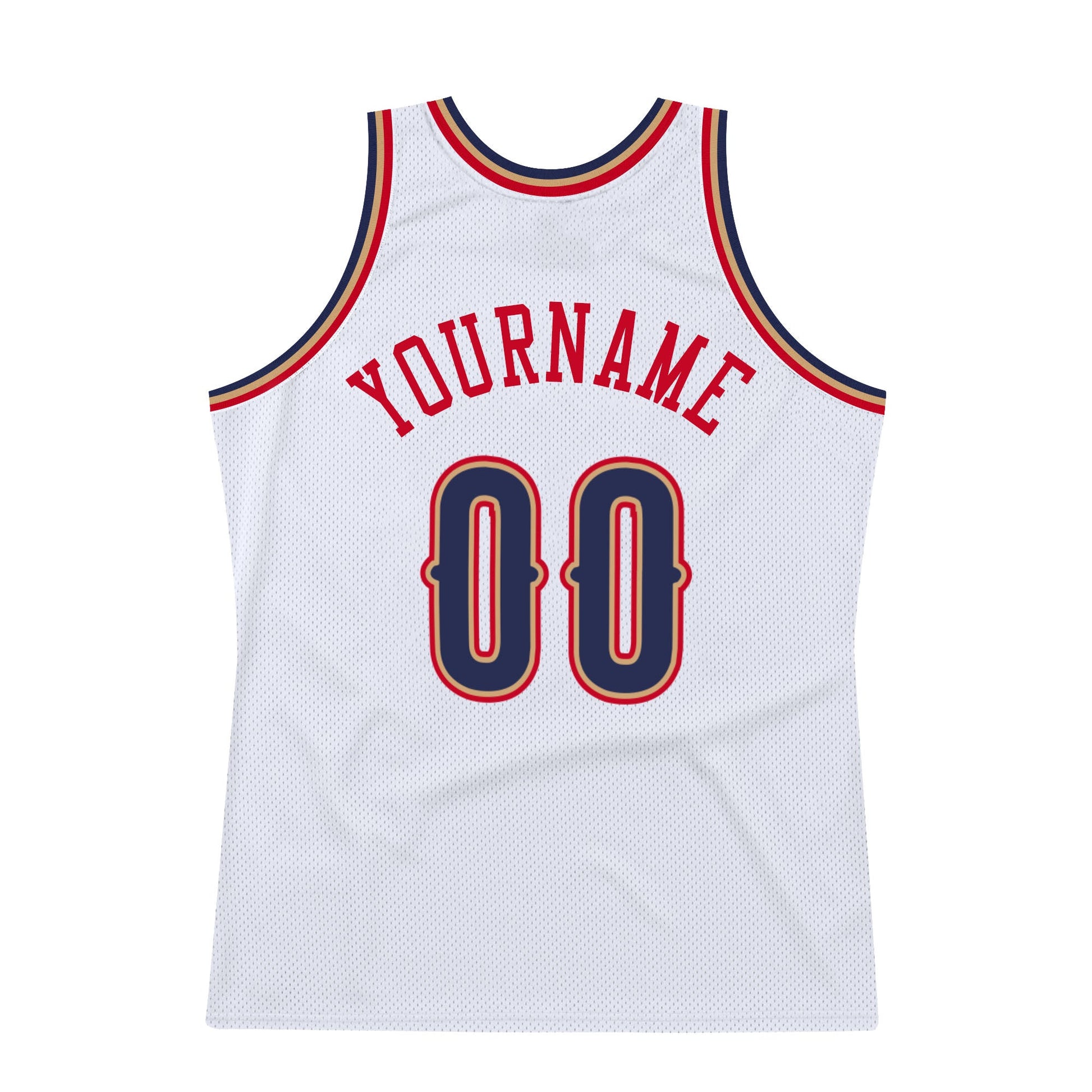 Custom White Navy-Red Authentic Throwback Basketball Jersey view 7