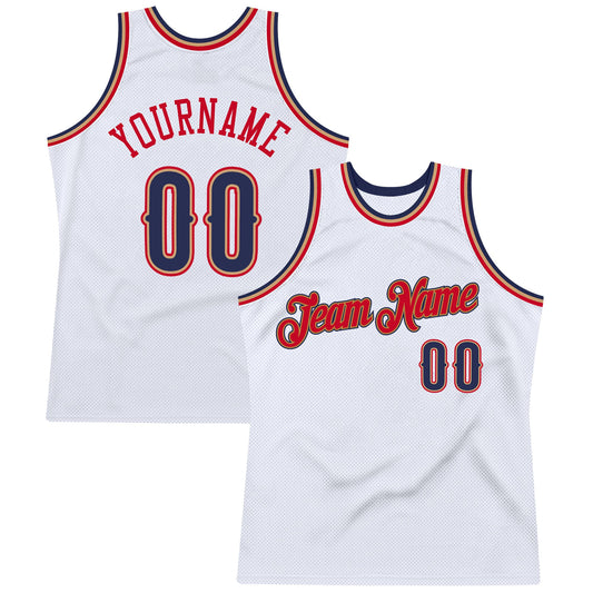 Custom White Navy-Red Authentic Throwback Basketball Jersey - Main View