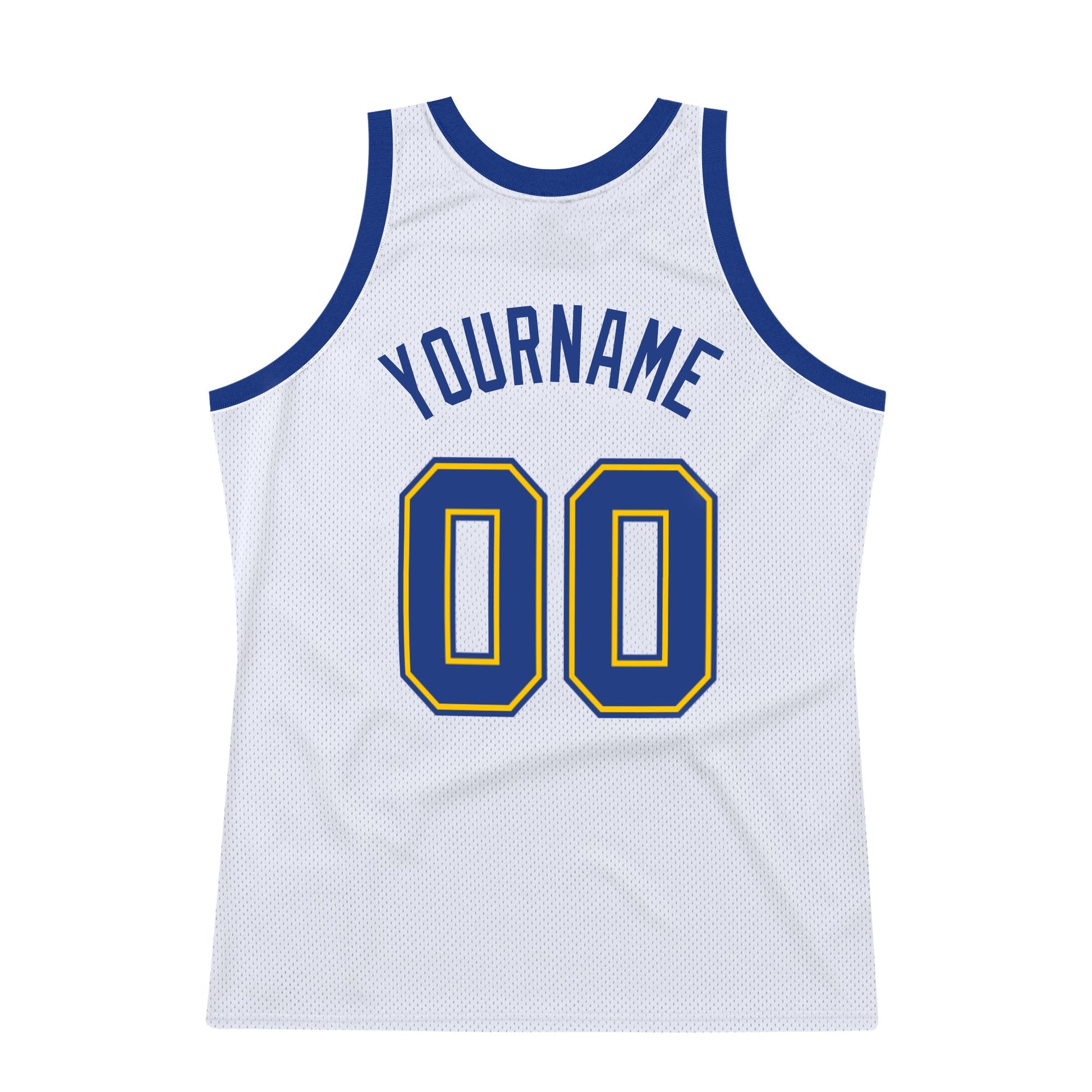 Custom White Royal-Gold Authentic Throwback Basketball Jersey view 6