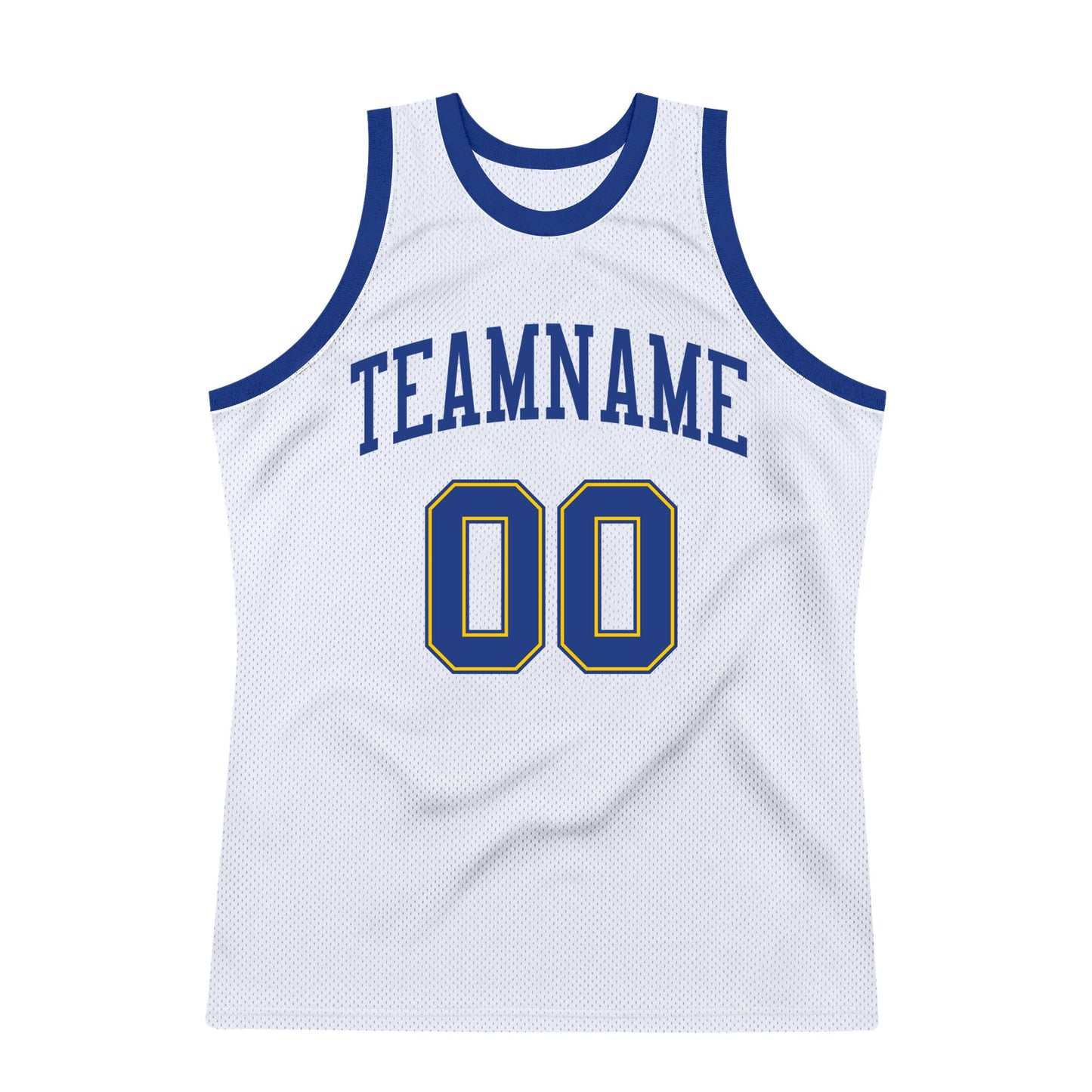 Custom White Royal-Gold Authentic Throwback Basketball Jersey view 7