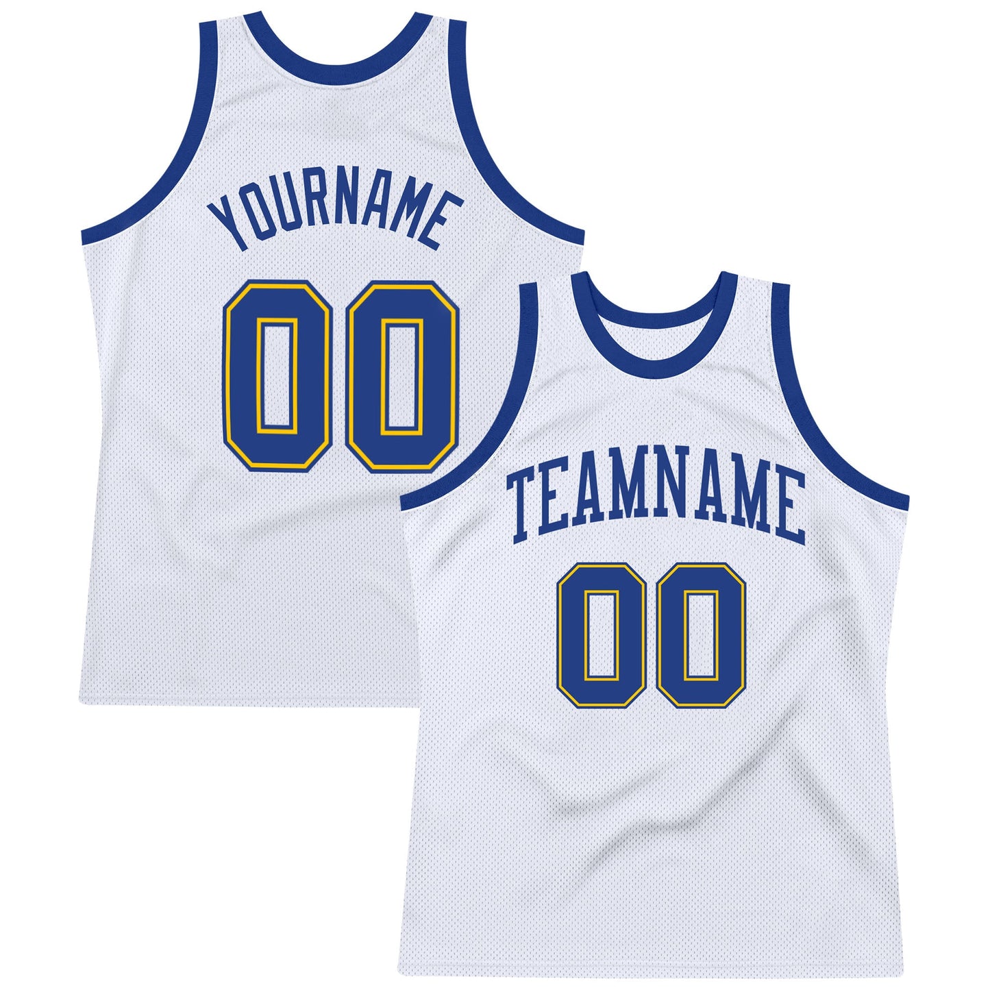 Custom White Royal-Gold Authentic Throwback Basketball Jersey - Main View
