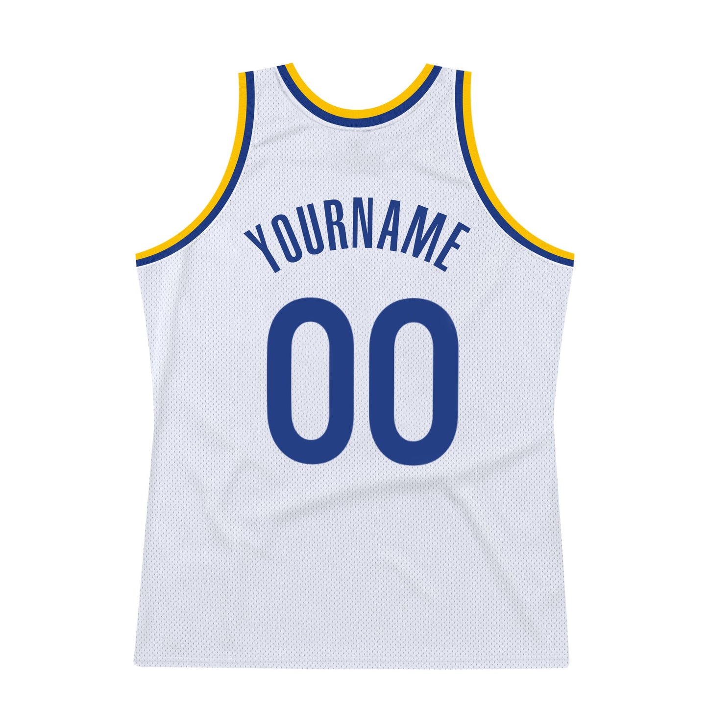 Custom White Royal-Gold Authentic Throwback Basketball Jersey view 6