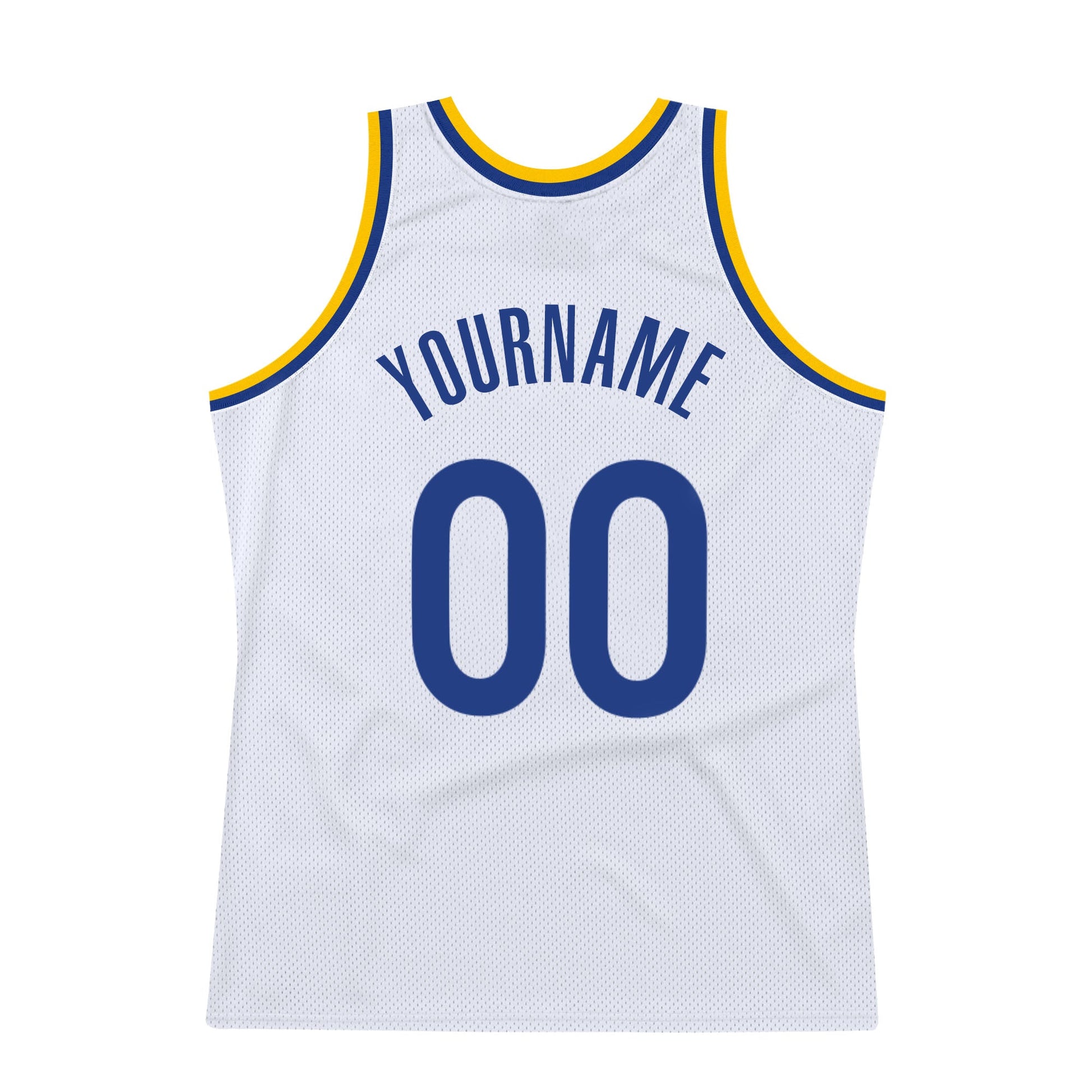 Custom White Royal-Gold Authentic Throwback Basketball Jersey view 6