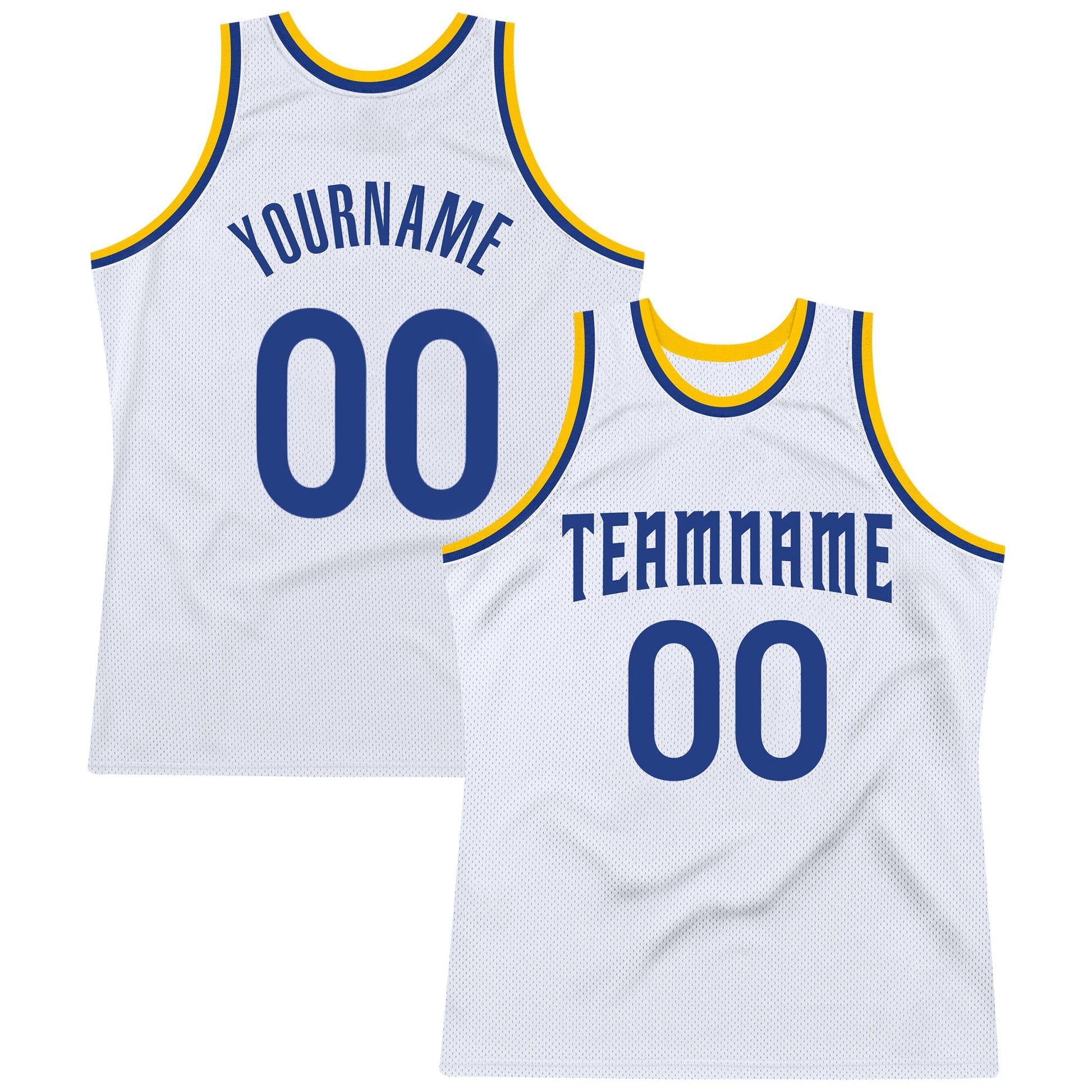 Custom White Royal-Gold Authentic Throwback Basketball Jersey - Main View