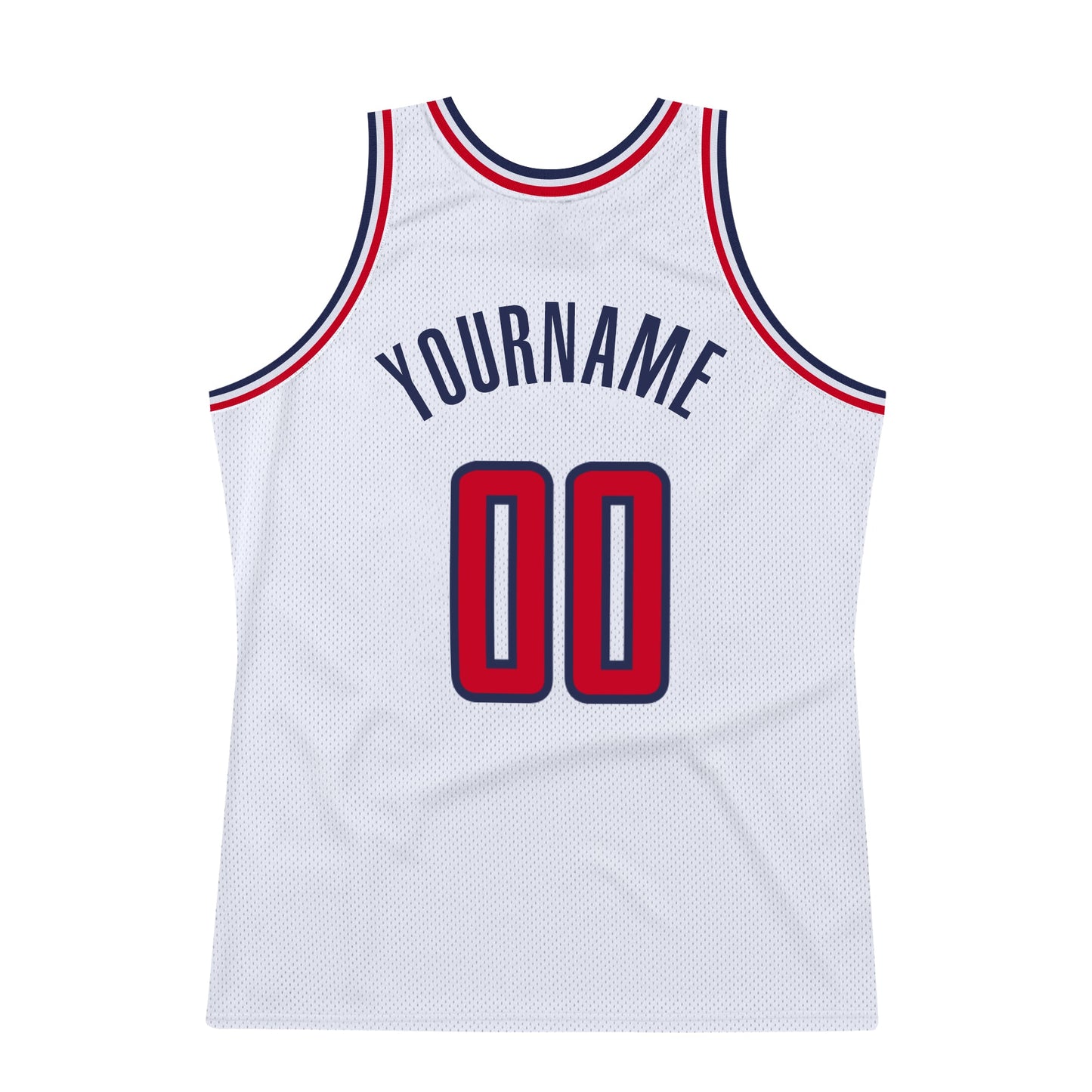 Custom White Red-Navy Authentic Throwback Basketball Jersey view 6