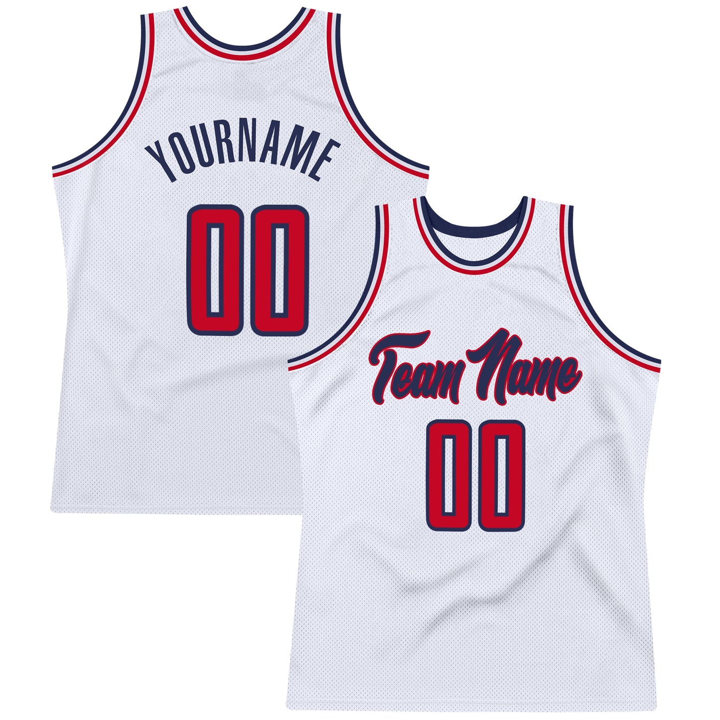 Custom White Red-Navy Authentic Throwback Basketball Jersey - Main View
