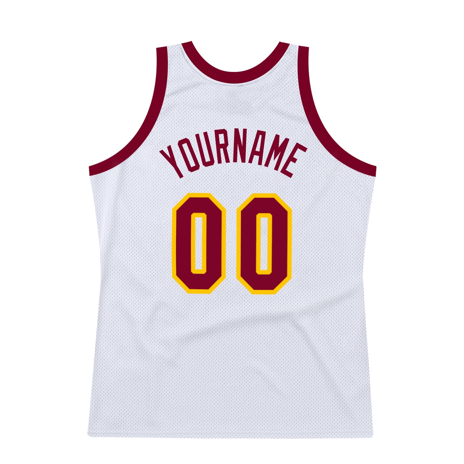 Custom White Maroon-Gold Authentic Throwback Basketball Jersey view 6