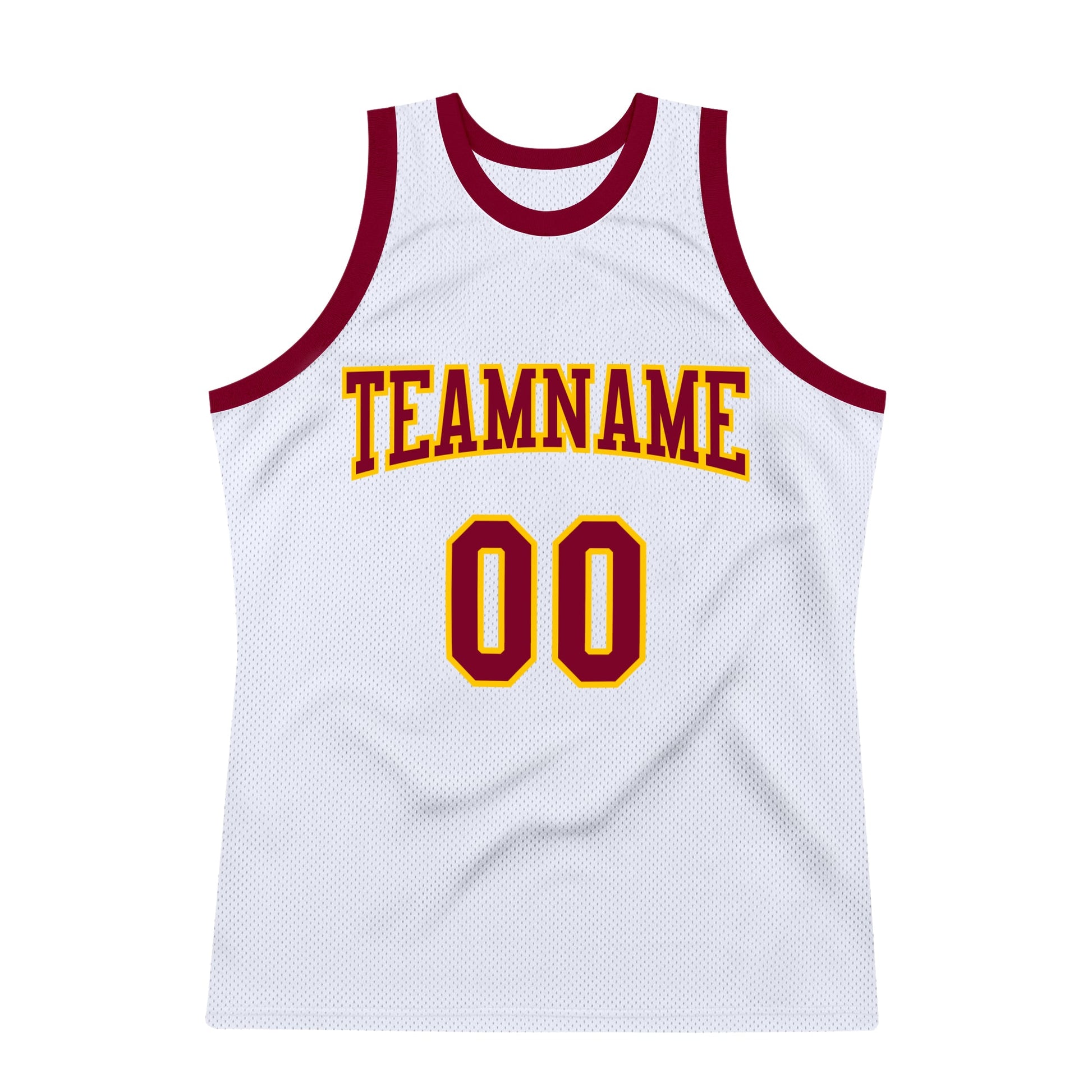 Custom White Maroon-Gold Authentic Throwback Basketball Jersey view 7
