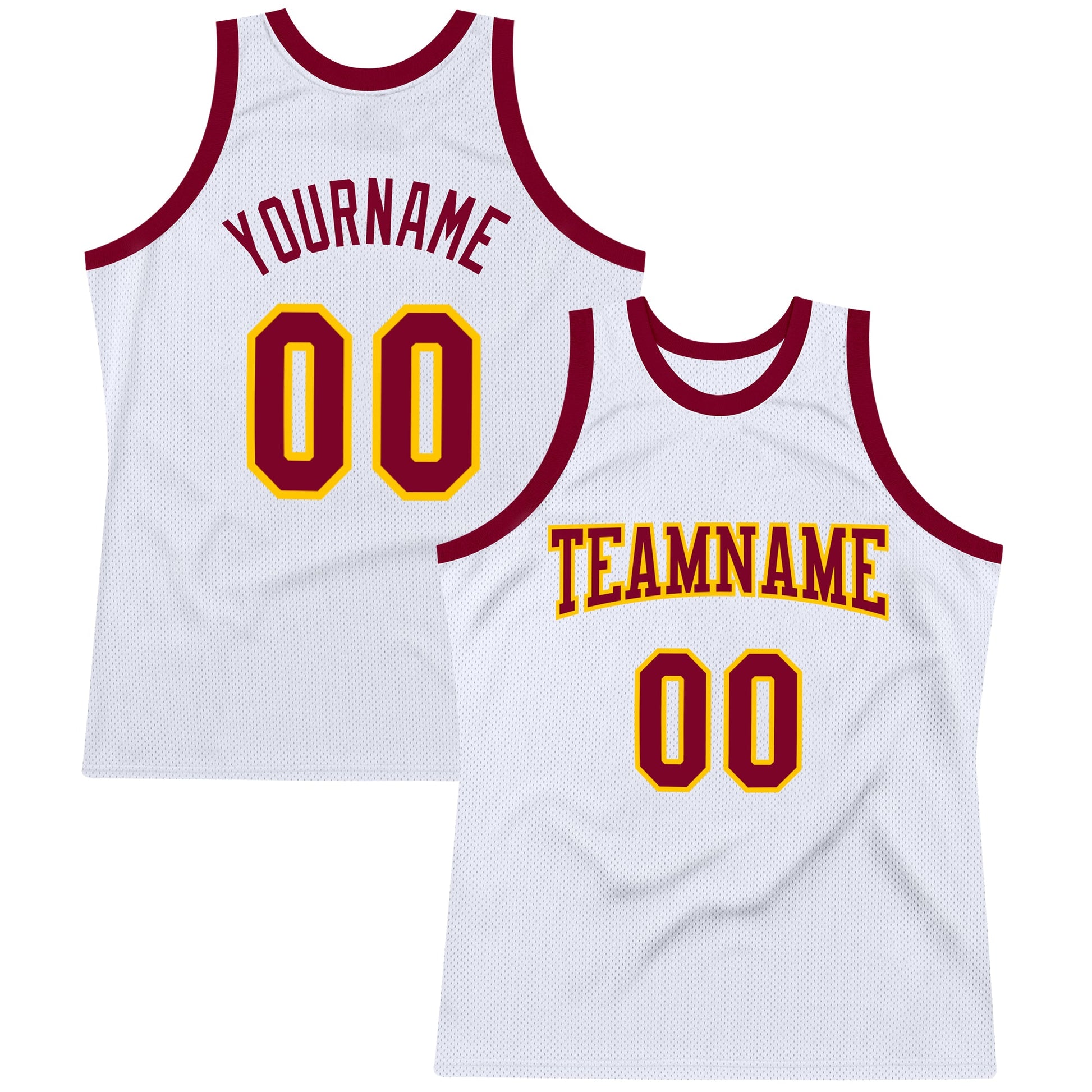 Custom White Maroon-Gold Authentic Throwback Basketball Jersey - Main View