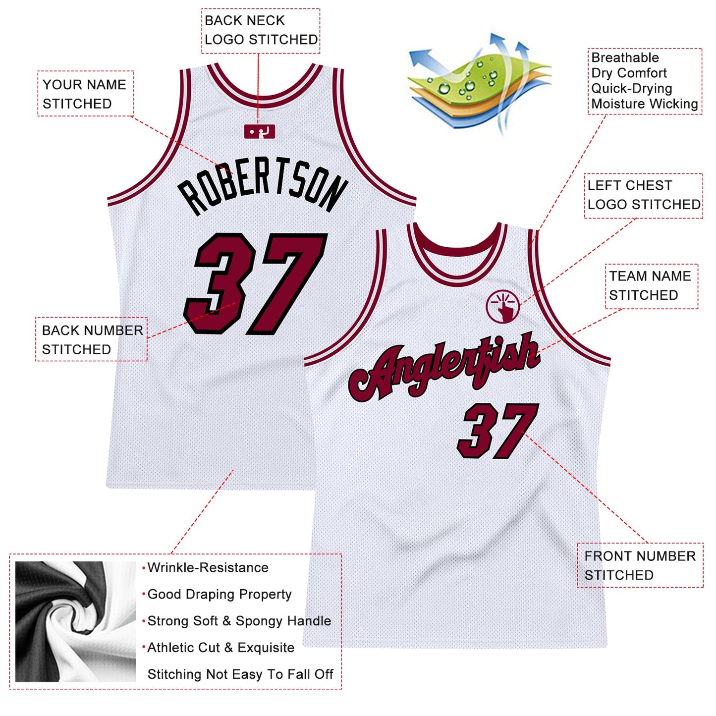 Custom White Maroon-Black Authentic Throwback Basketball Jersey view 2