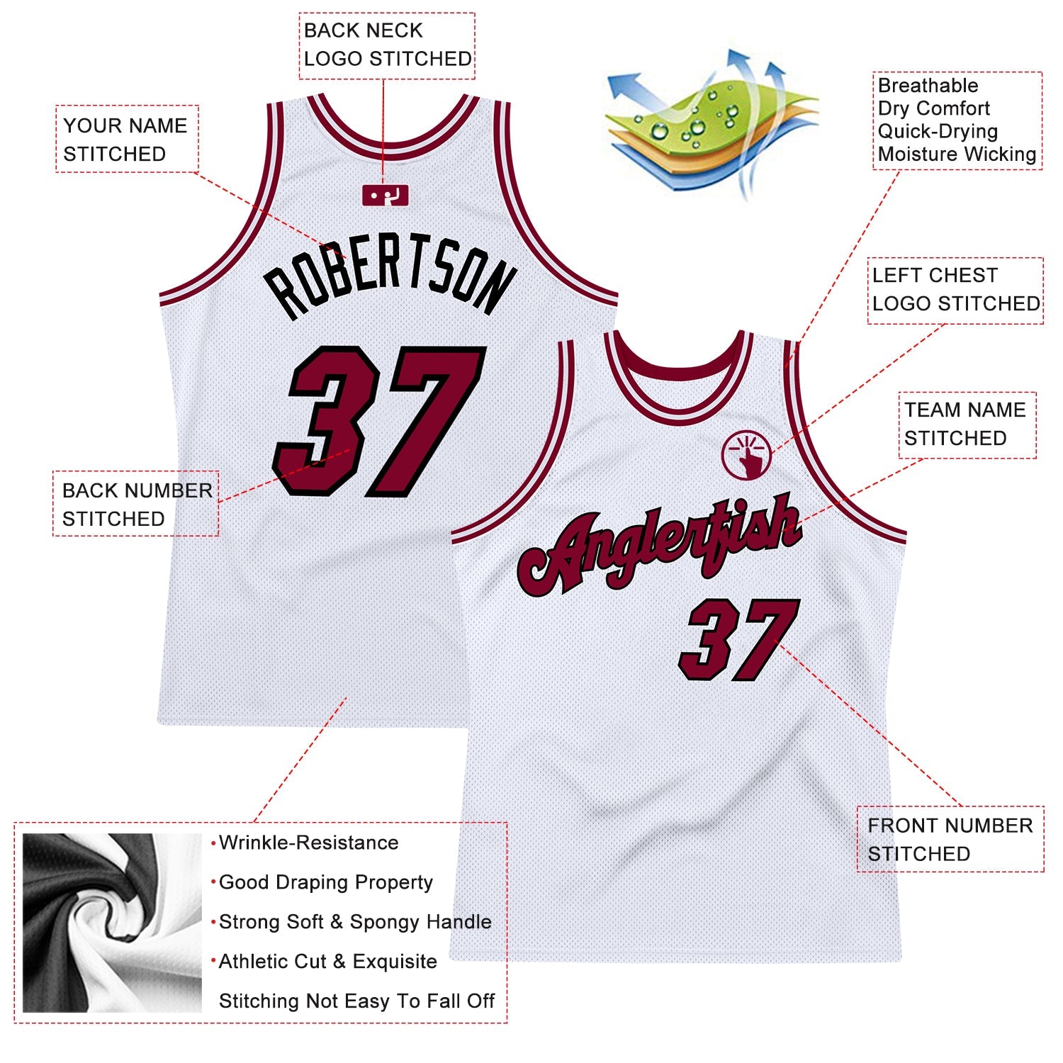 Custom White Maroon-Black Authentic Throwback Basketball Jersey view 2