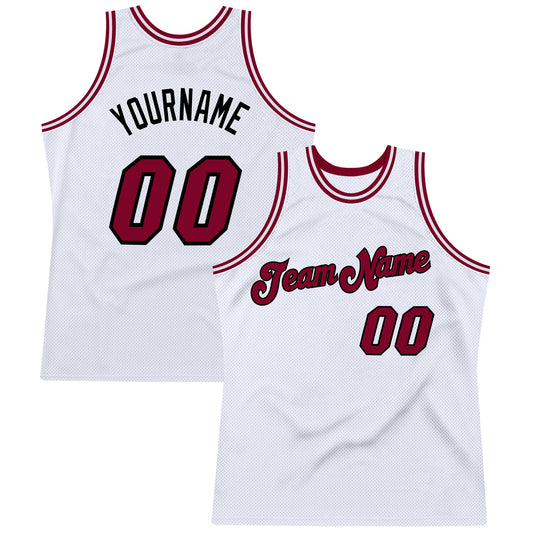 Custom White Maroon-Black Authentic Throwback Basketball Jersey - Main View