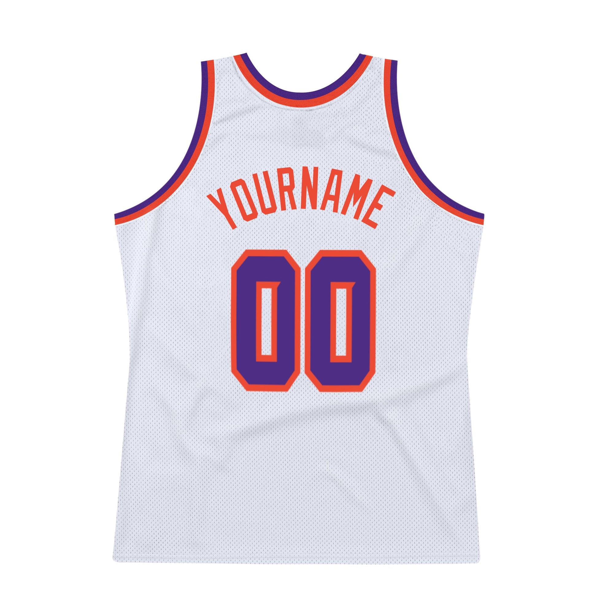 Custom White Purple-Orange Authentic Throwback Basketball Jersey view 6